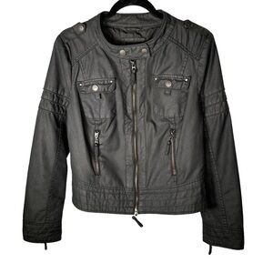 Blanc Noir Black Faux Leather Moto Jacket Size Large
